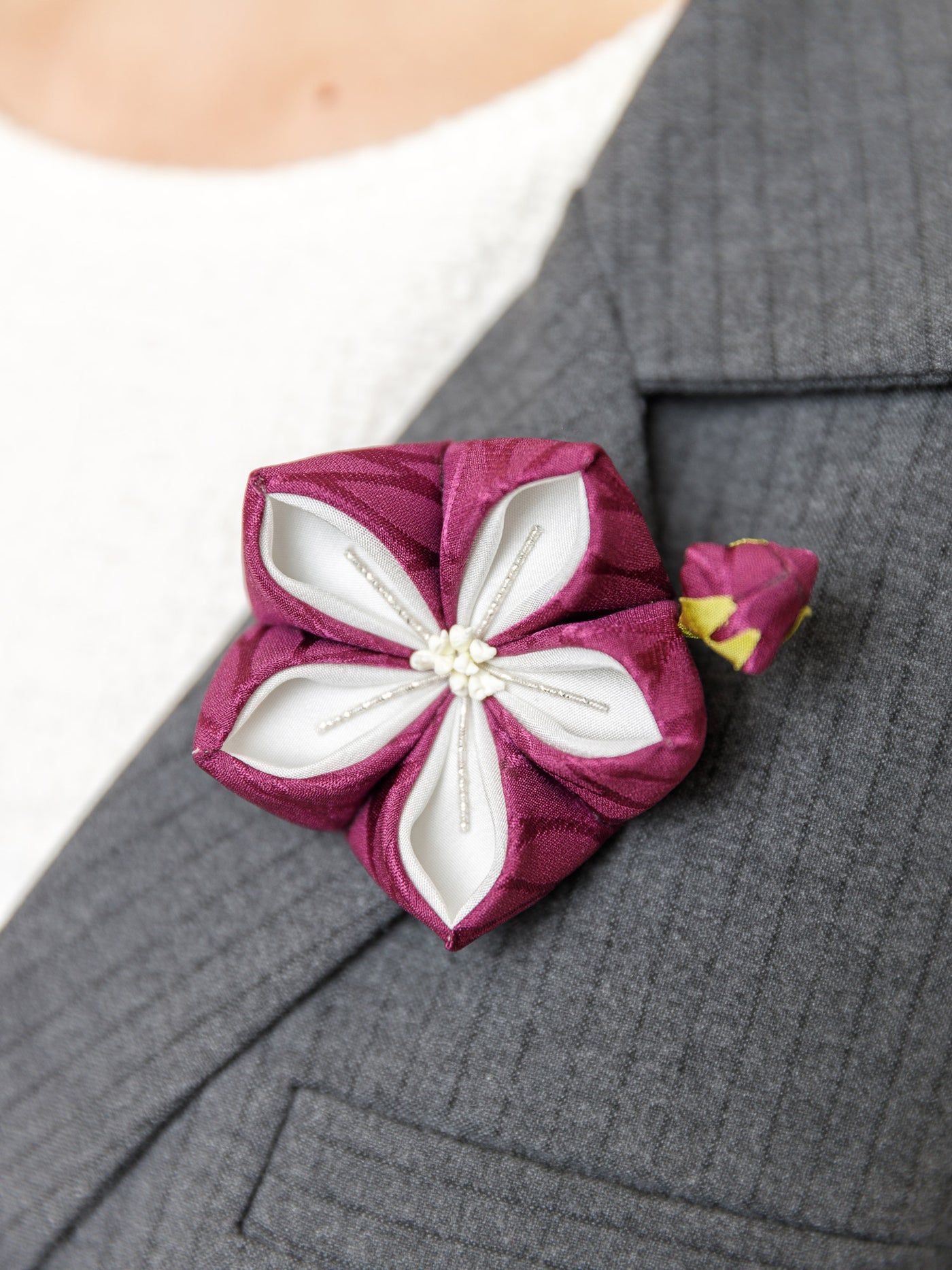 Bellflower Kanzashi Silk Brooch in Purple