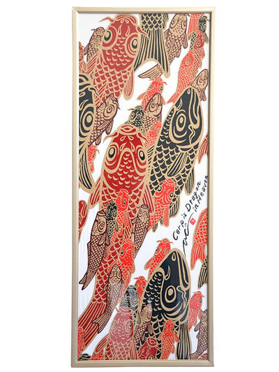 Red Koi Tenugui Tapestry Framed
