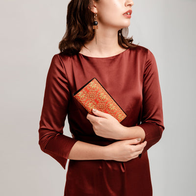 Oshidori Silk Brocade Leather Wallet and Model