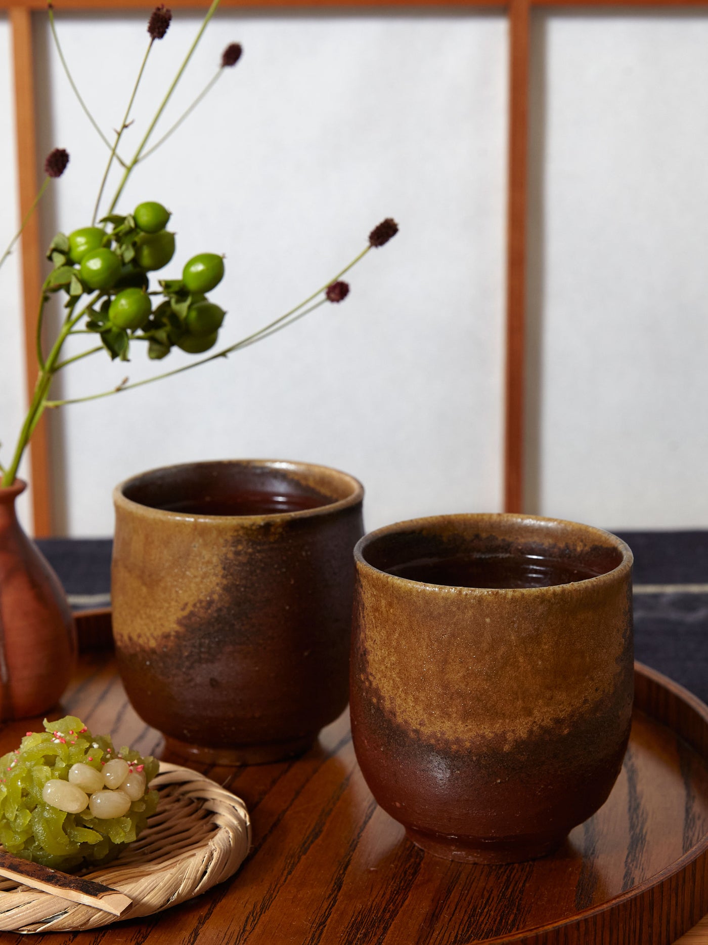 Goma Bizen Ware Yunomi Teacup Set by Hozan (7½ fl.oz/220ml)