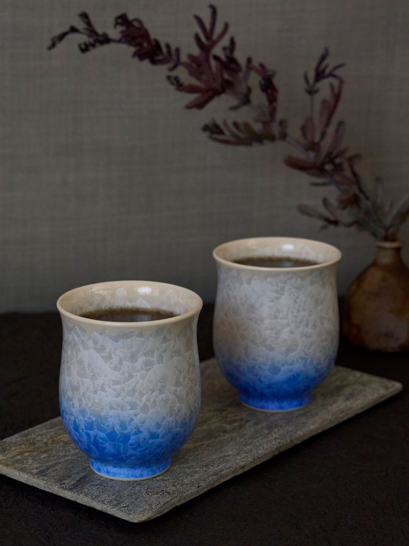 Blue Crystal Kyoto Ware Yunomi Teacup Set by Touan (7fl.oz/200ml)