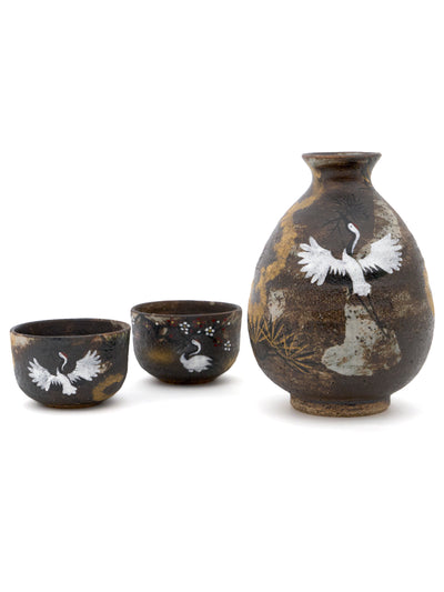 Crane Kyoto Ware Japanese Sake Set by Hachiman