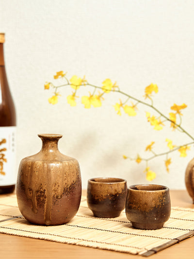 Goma Bizen Ware Japanese Sake Set by Hozan