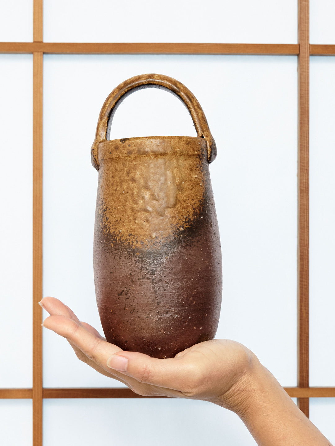 Bizen Ware Japanese Vase with Handle by Hozan | Japan Objects Store