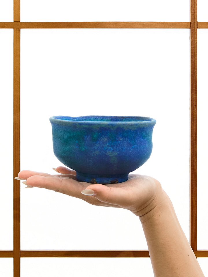 まっちゃページ Blue Tokoname Japanese Matcha Tea Bowl | Japan Objects Store