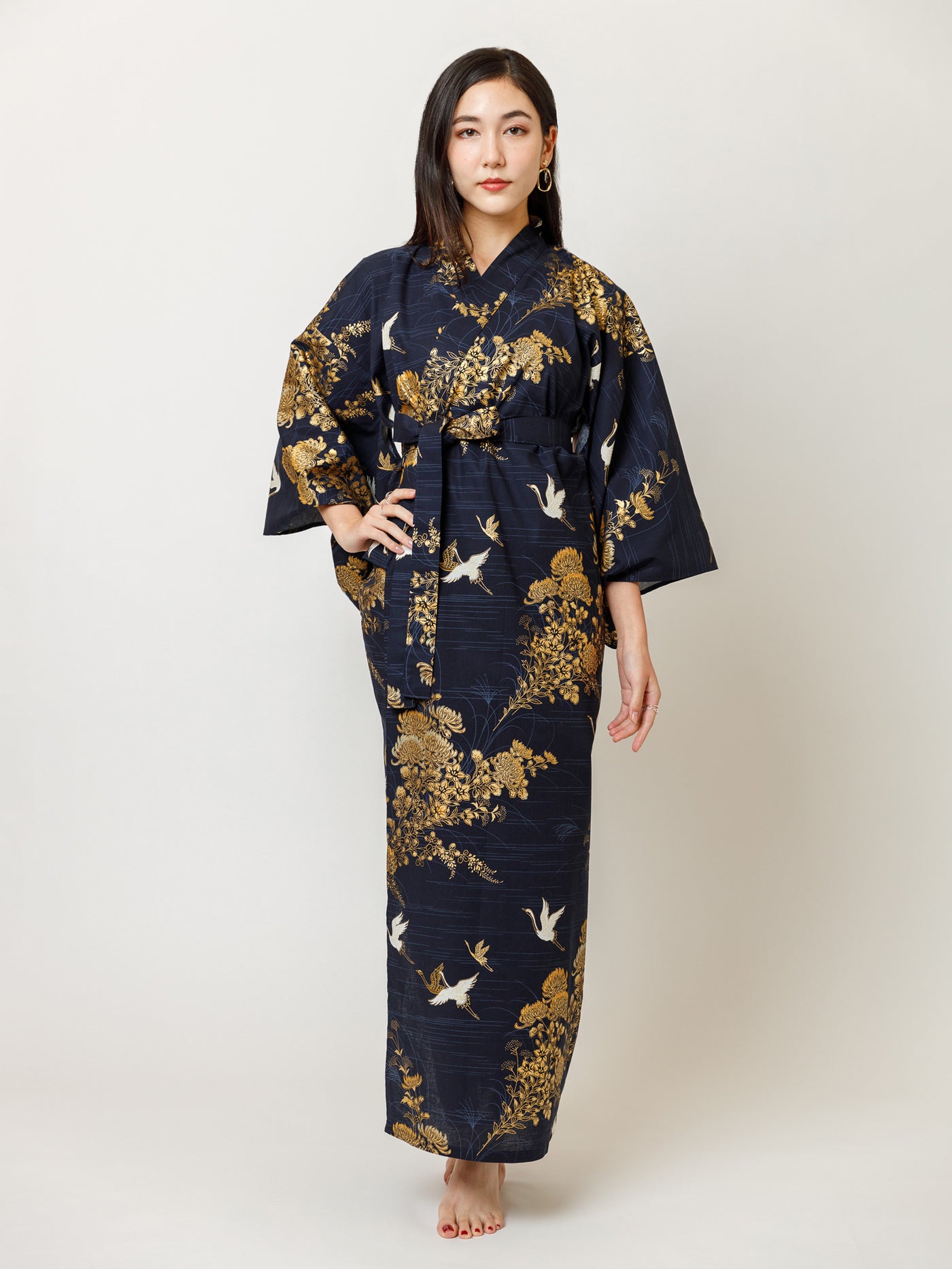 Japanese Crane Long Kimono Robe
