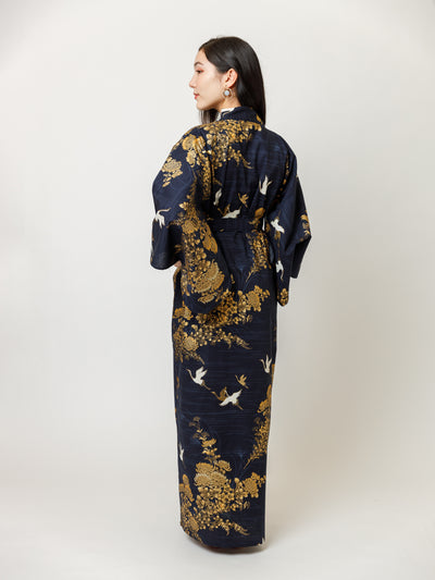Japanese Crane Long Kimono Robe Back