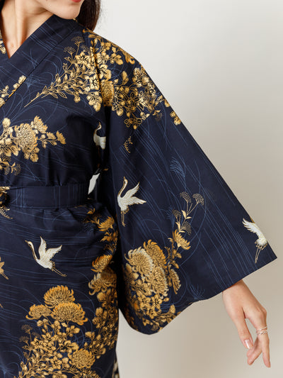 Japanese Crane Long Kimono Robe Sleeve