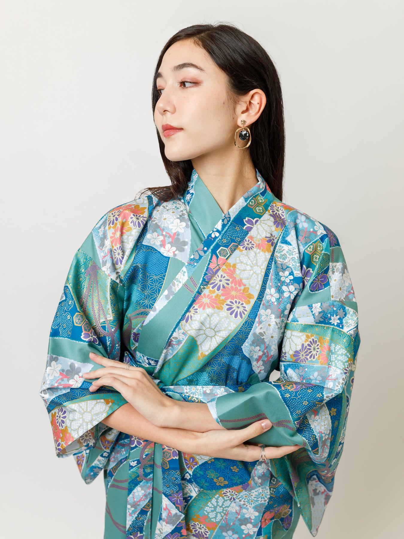 Robe Ribbon Turquoise Ribbon Long Kimono Robe | Japan Objects Store