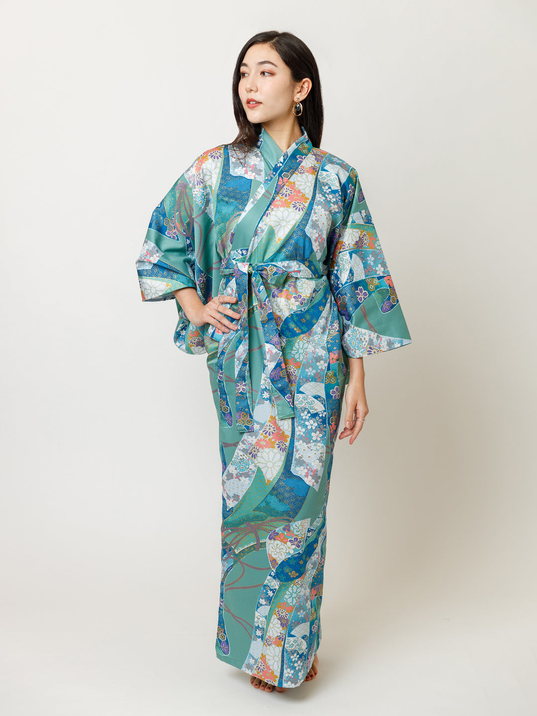 Turquoise Ribbon Long Kimono Robe Japan Objects Store