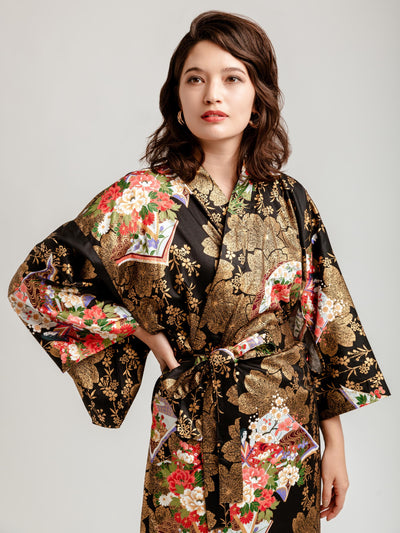 Japanese Gold Long Kimono Robe Close-Up